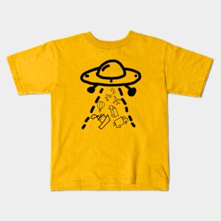 Cosmic Vacuum: UFO's Playful Abduction Parade Kids T-Shirt